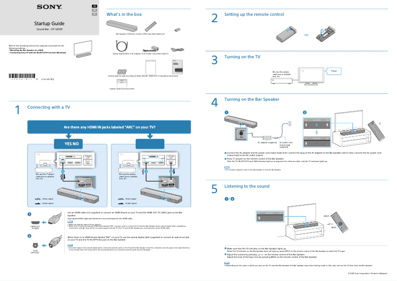 Page 1 de la notice Guide d'installation Sony HT-S200F