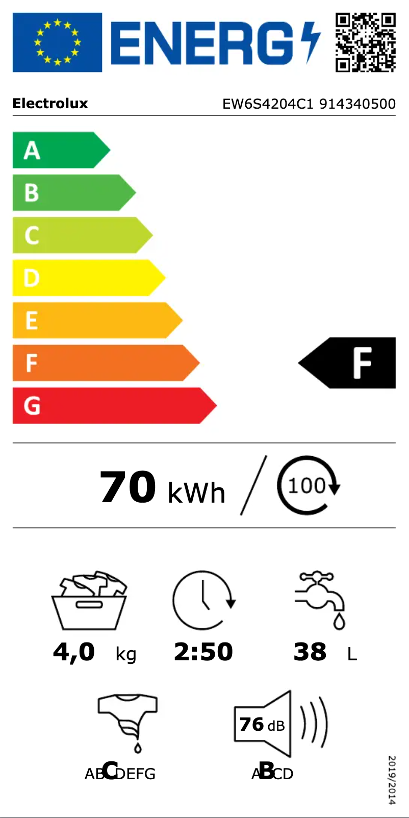Page n°1 - Label énergétique Electrolux EW6S4204C1