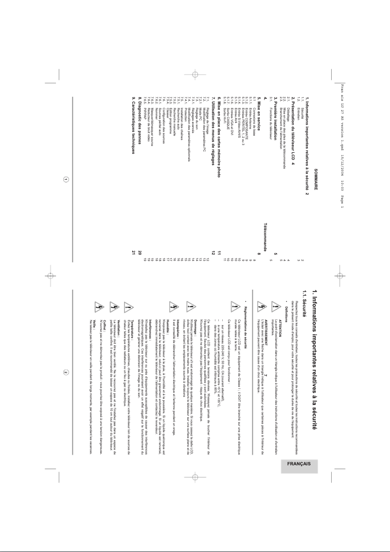 Page 1 de la notice Manuel utilisateur Sagem Axium HD-L27
