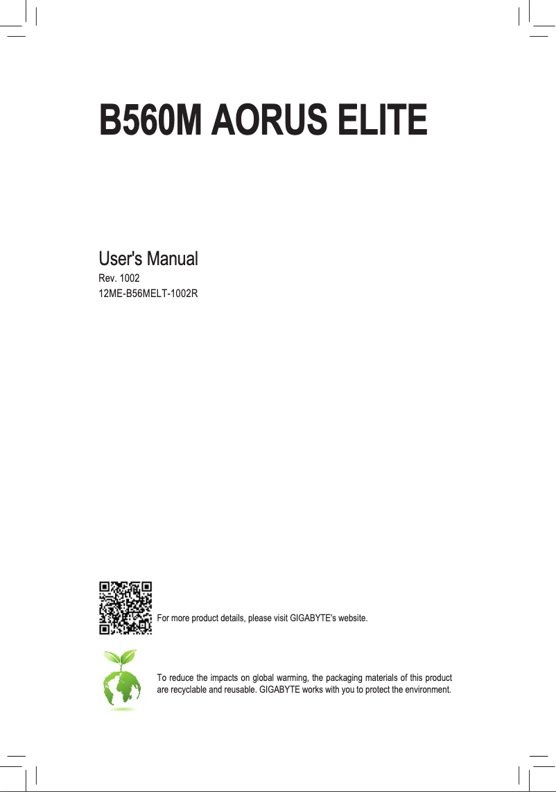 Page 1 de la notice Manuel utilisateur Gigabyte B560M Aorus Eiite