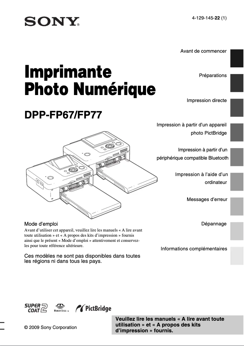 Page 1 de la notice Manuel utilisateur Sony DPP-FP77