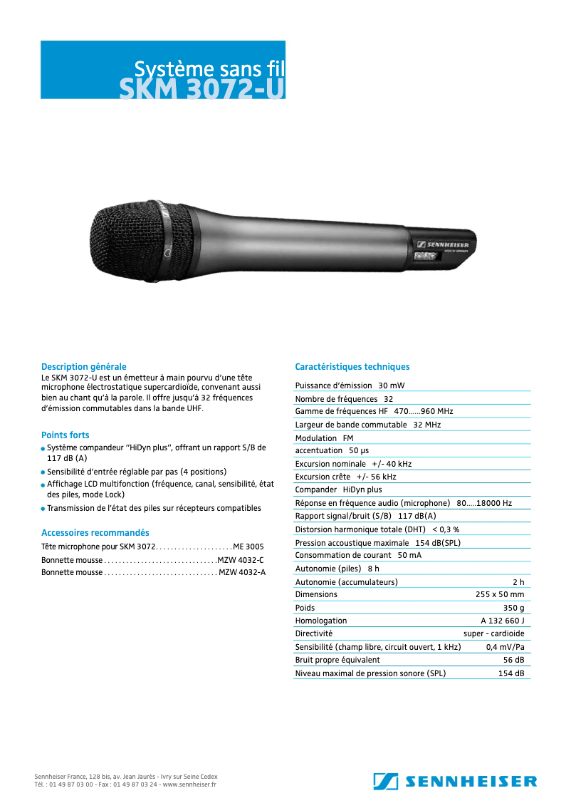 Page n°1 - Fiche technique Sennheiser SKM 3072-U