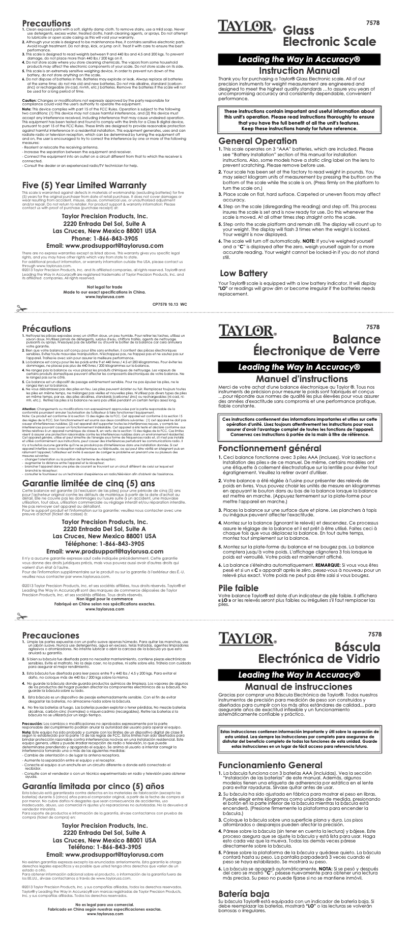 Page 1 de la notice Manuel utilisateur Taylor 7578