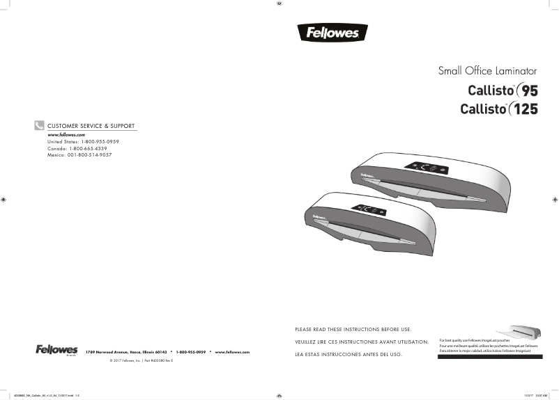 Page n°1 - Manuel utilisateur Fellowes Callisto A3/125