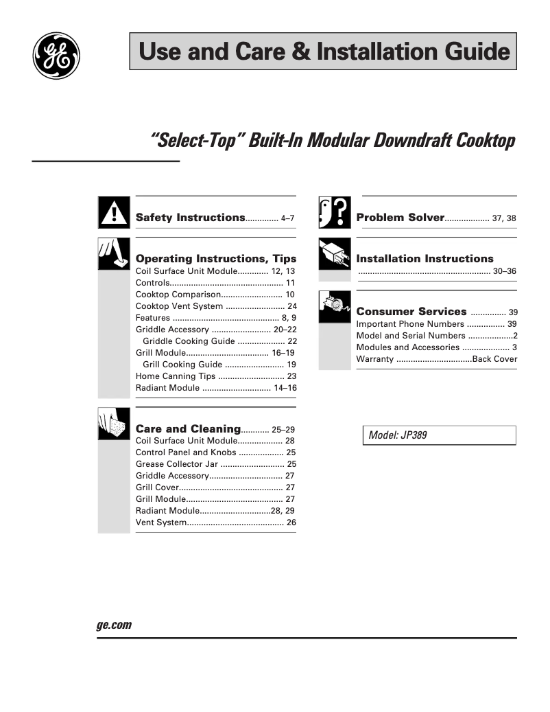 Image de la première page du manuel de l'appareil Select-Top JP389WVWW