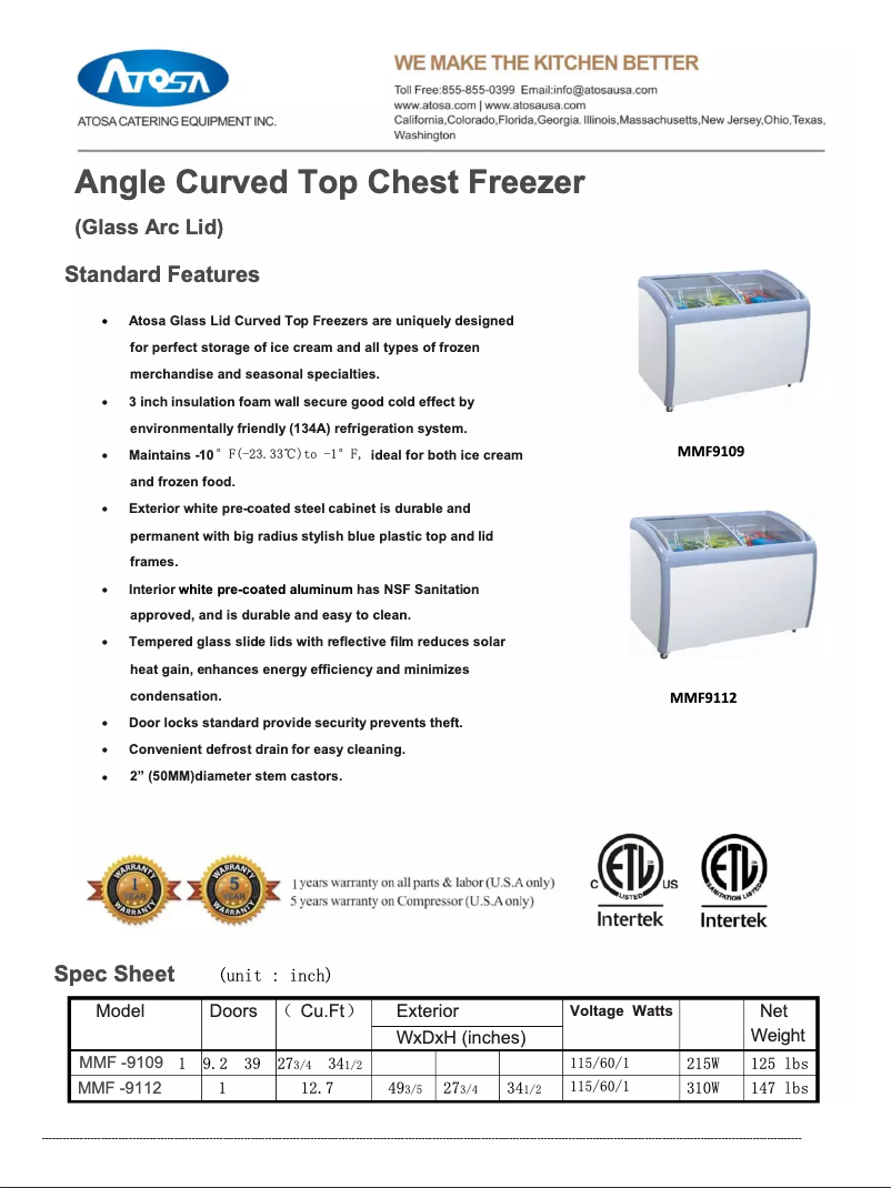 Page 1 de la notice Manuel utilisateur Atosa Commercial MMF9109