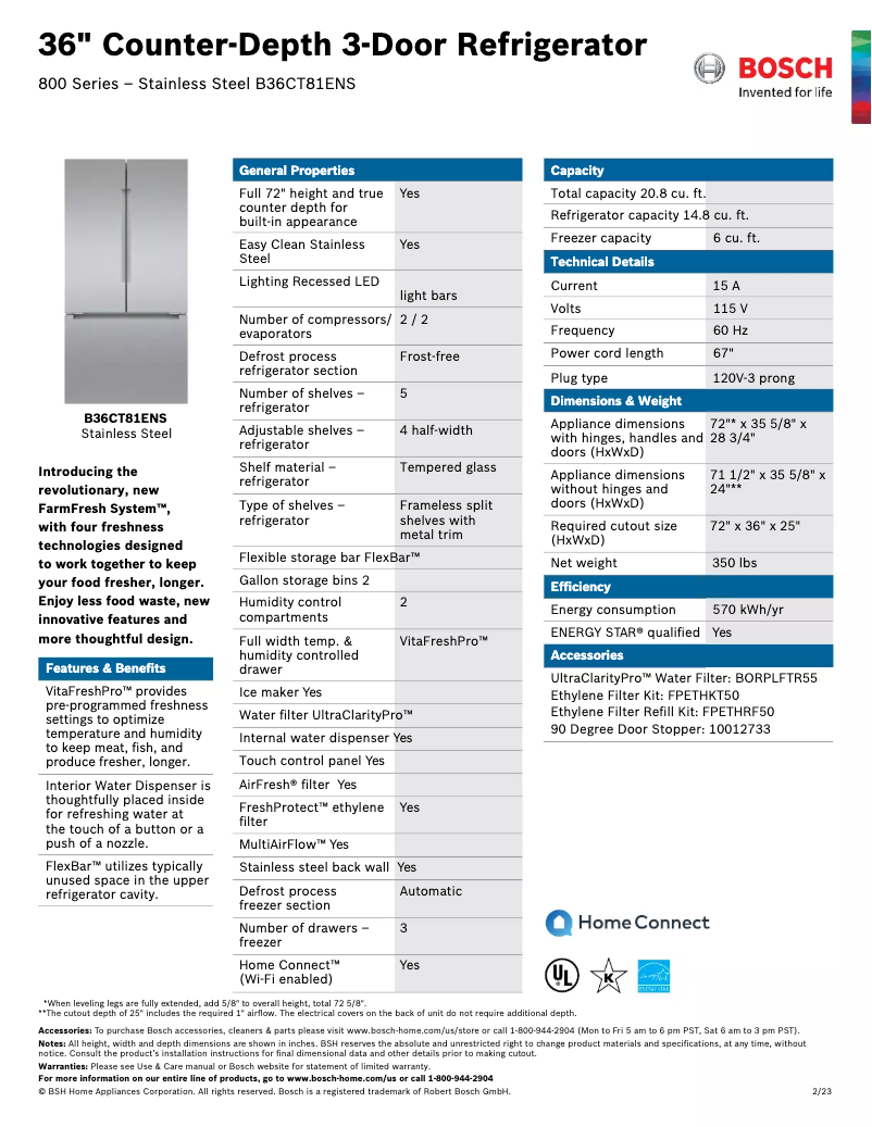 Page n°1 - Fiche technique Bosch B36CT81ENS