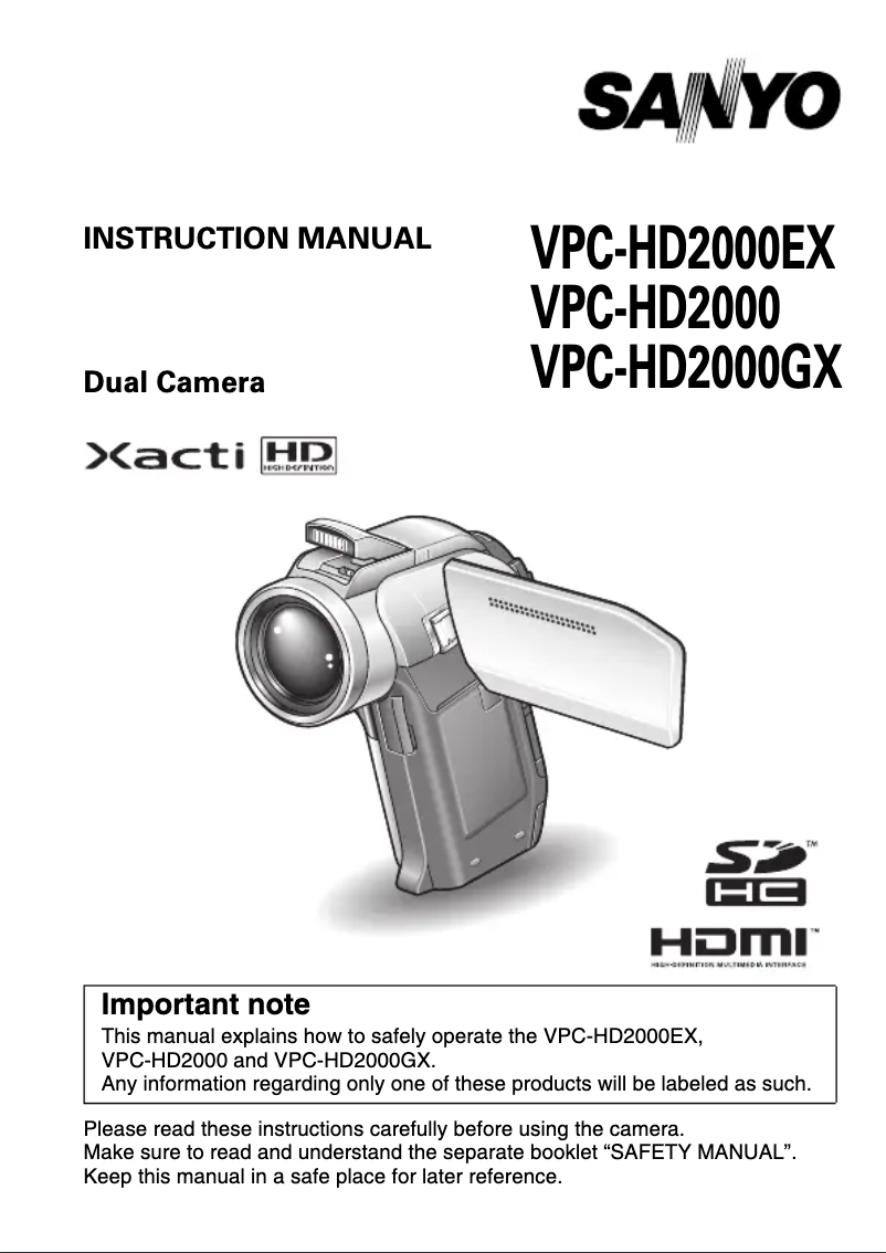 Page n°1 - Manuel utilisateur Sanyo Xacti VPC-HD2000EX
