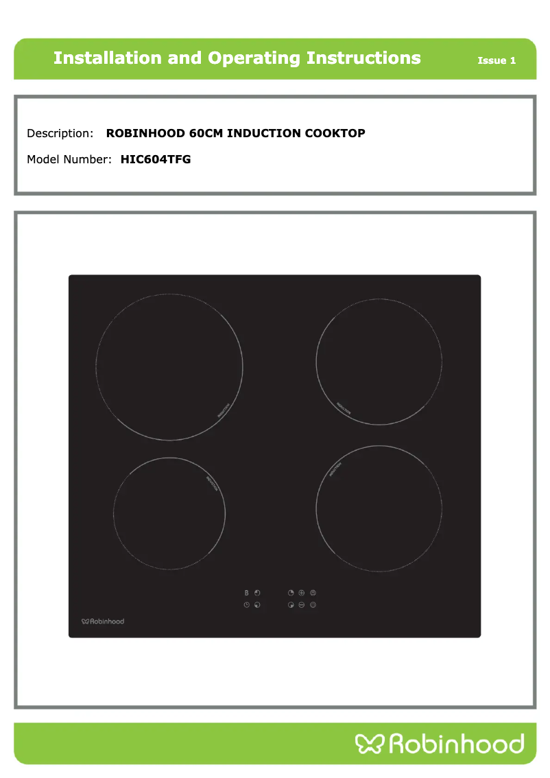 Page 1 de la notice Manuel utilisateur Robinhood HIC604TFG