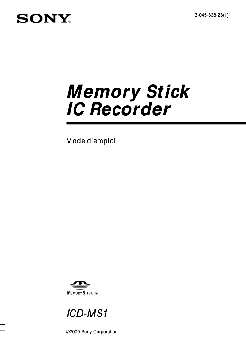 Page n°1 - Manuel utilisateur Sony ICD-MS1
