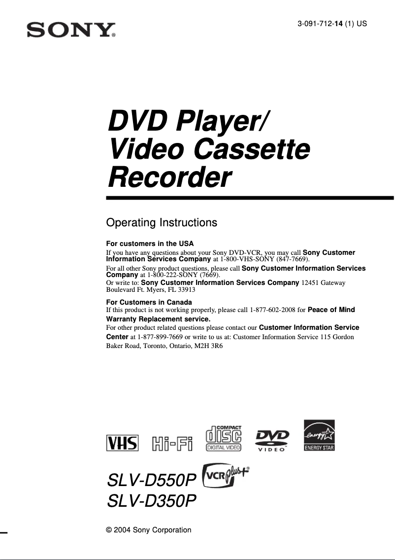 Page 1 de la notice Manuel utilisateur Sony SLV-D350P