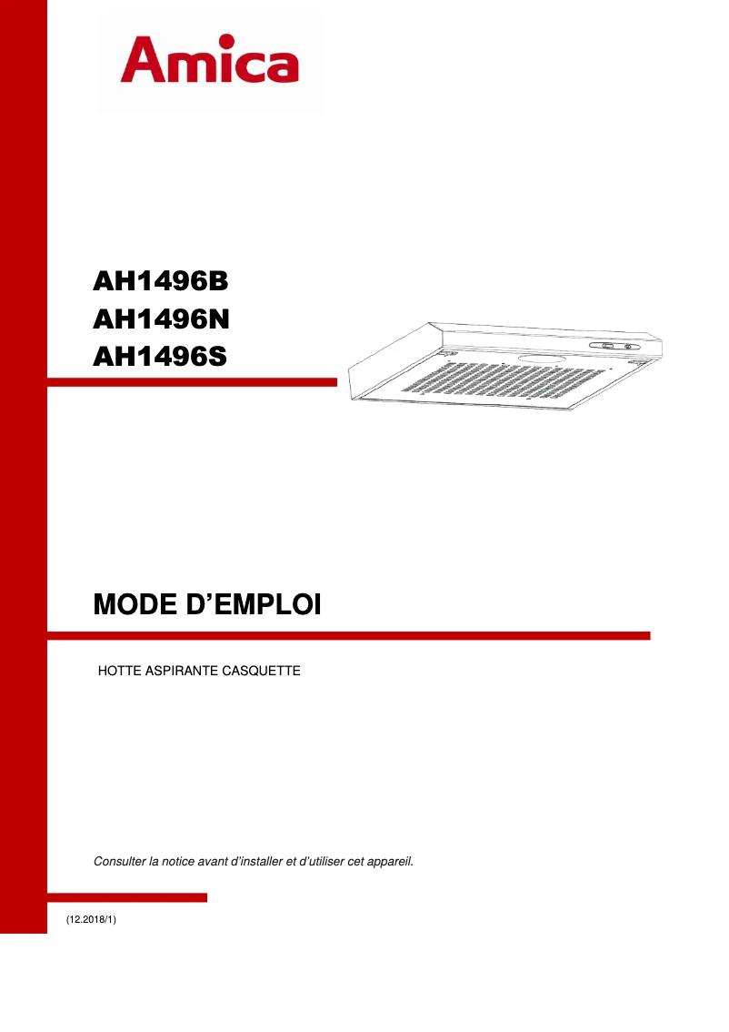 Page 1 de la notice Manuel utilisateur Amica AH1496S