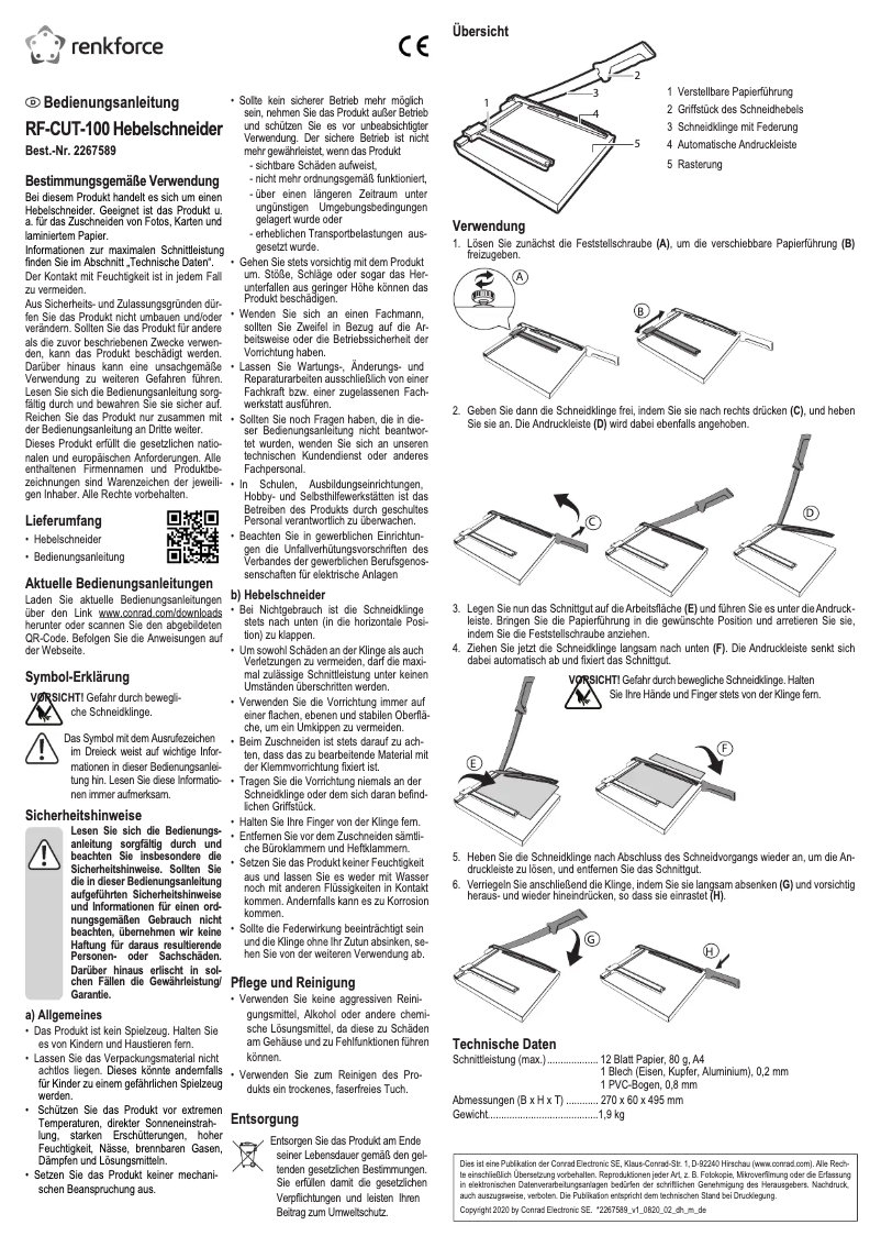 Page 1 de la notice Manuel utilisateur Renkforce RF-CUT-100
