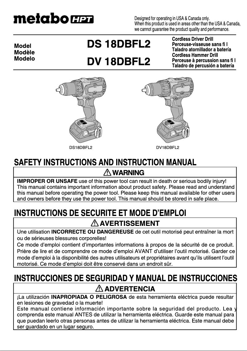 Página 1 del manual Manual de usuario Metabo DS18DBFL2