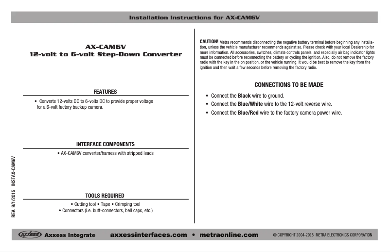 Image de la première page du manuel de l'appareil AX-CAM6V