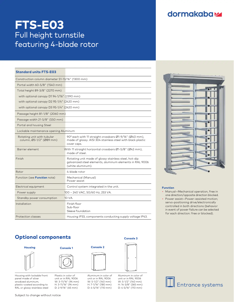 Page 1 de la notice Manuel utilisateur Dormakaba FTS-E03