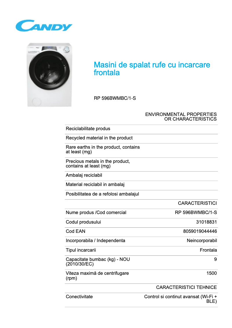 Image de la première page du manuel de l'appareil RP 596BWMBC/1-S