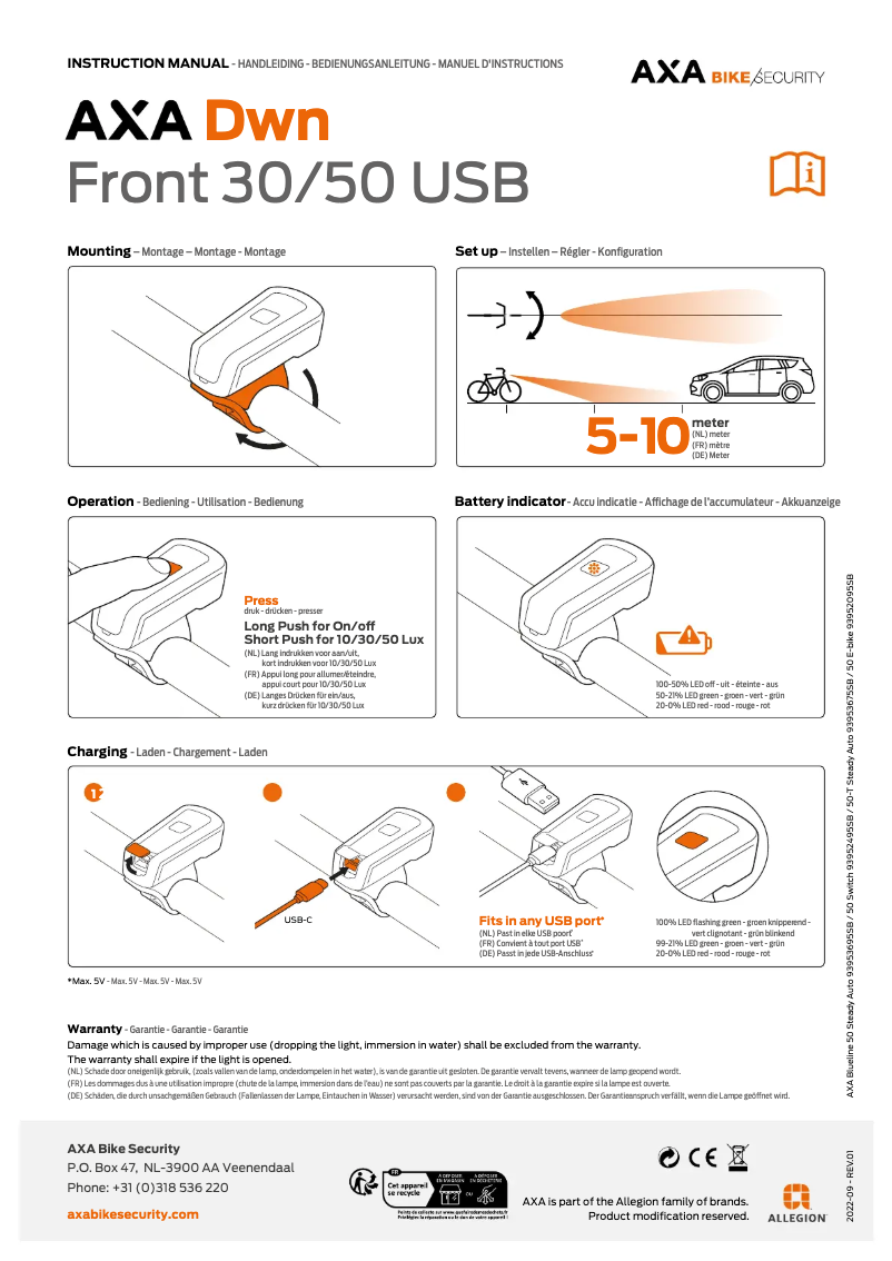 Page 1 de la notice Manuel utilisateur AXA Dwn Front 30