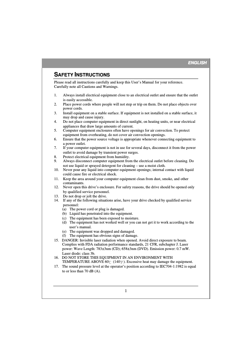 Page n°1 - Manuel utilisateur Lite-On iHES208