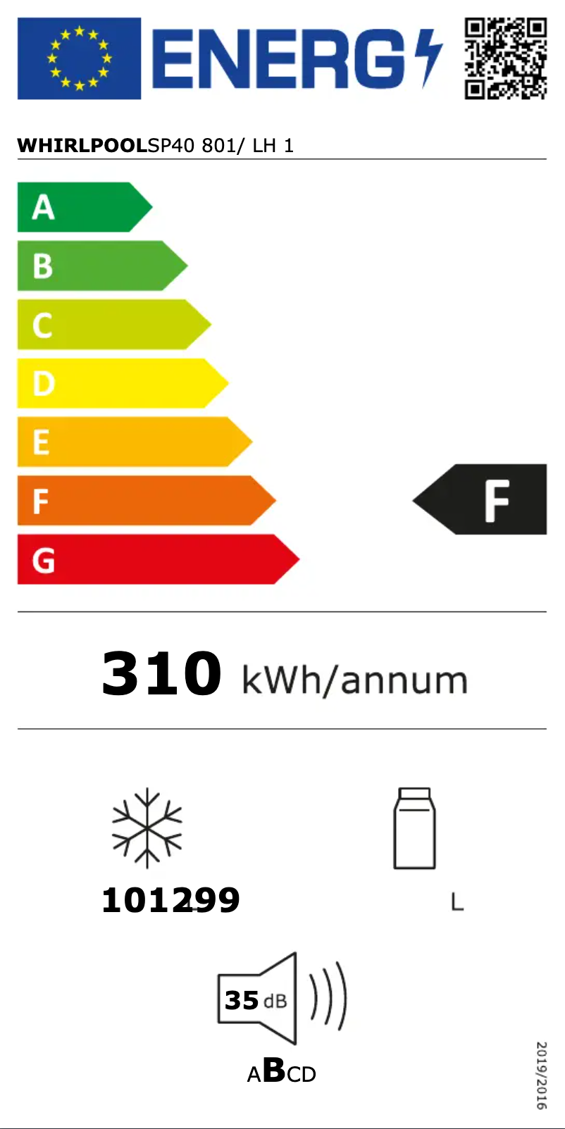 Page n°1 - Label énergétique Whirlpool SP40 801/ LH 1