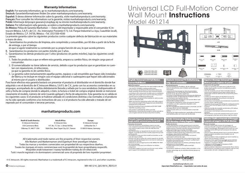 Page 1 de la notice Manuel utilisateur Manhattan 461214