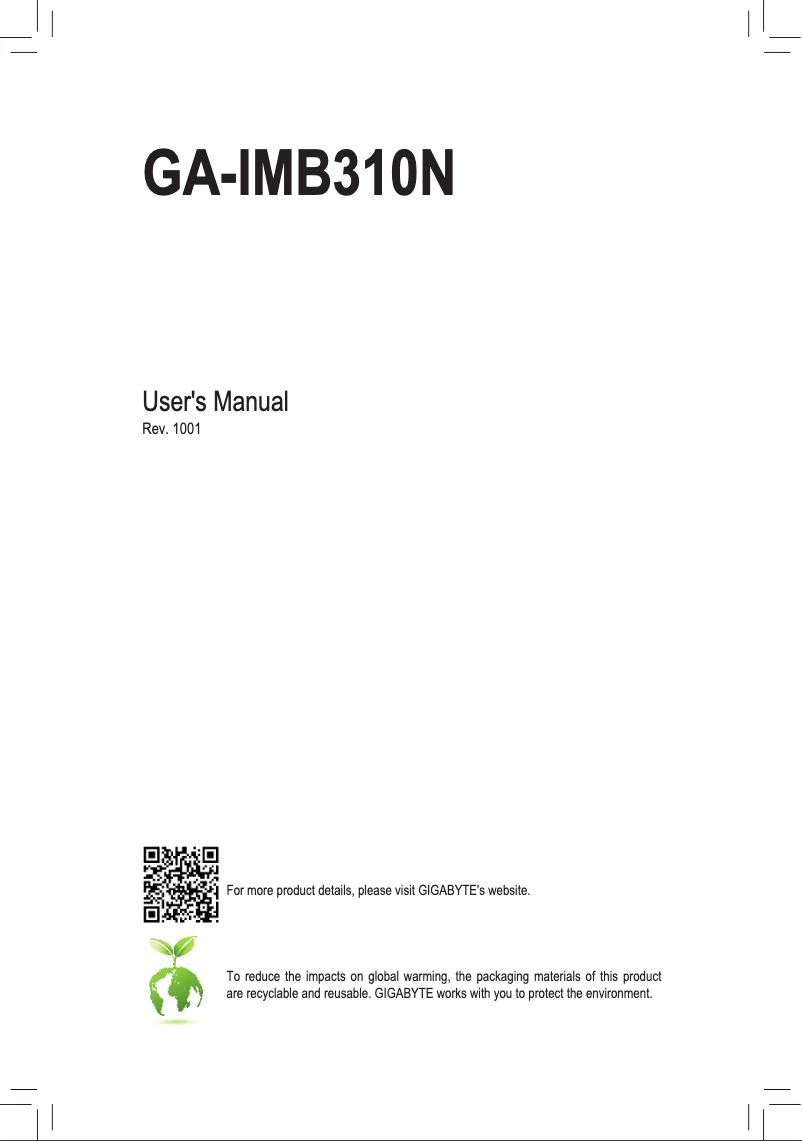 Page 1 de la notice Manuel utilisateur Gigabyte GA-IMB310N