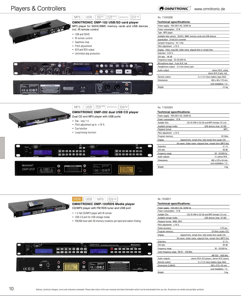 Page 1 de la notice Catalogue Omnitronic DMP-103RDS