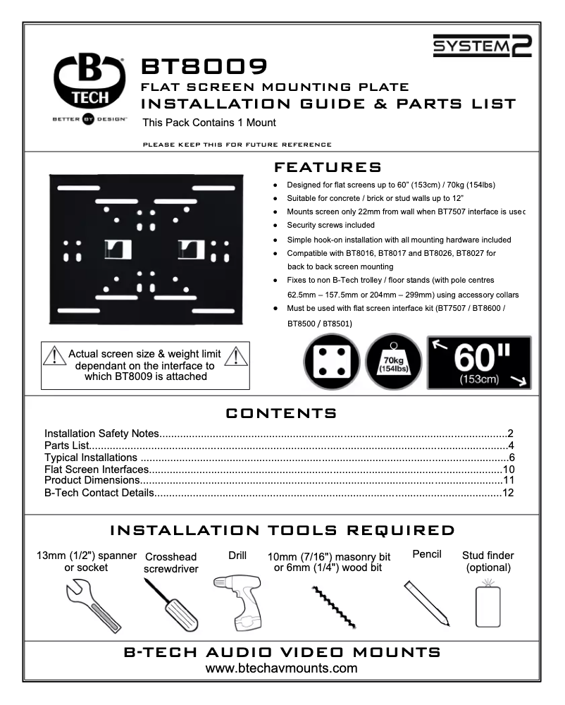 Page 1 de la notice Manuel utilisateur B-Tech BT8009