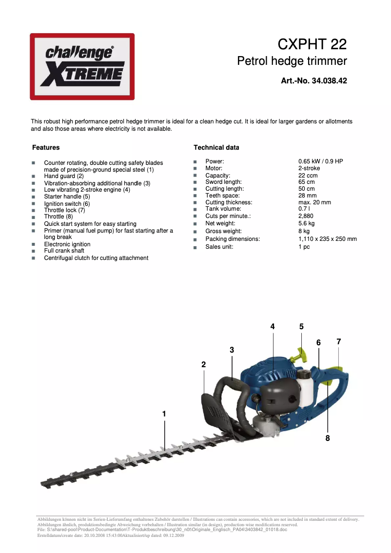 Página 1 del manual Ficha técnica Challenge Xtreme CXPHT 22