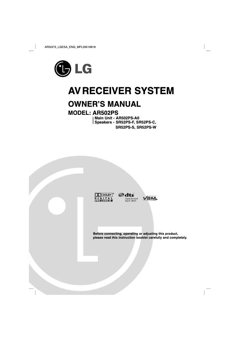 Page n°1 - Manuel utilisateur LG AR502PS