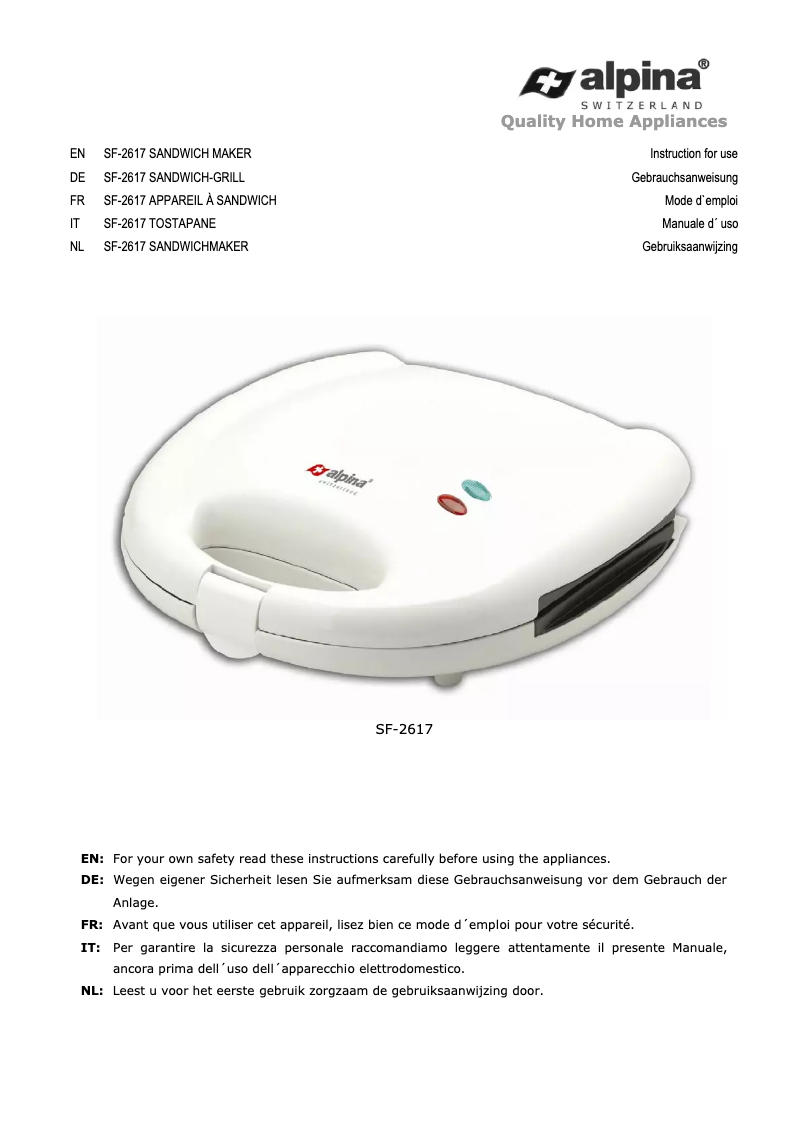 Page n°1 - Manuel utilisateur Alpina SF-2617