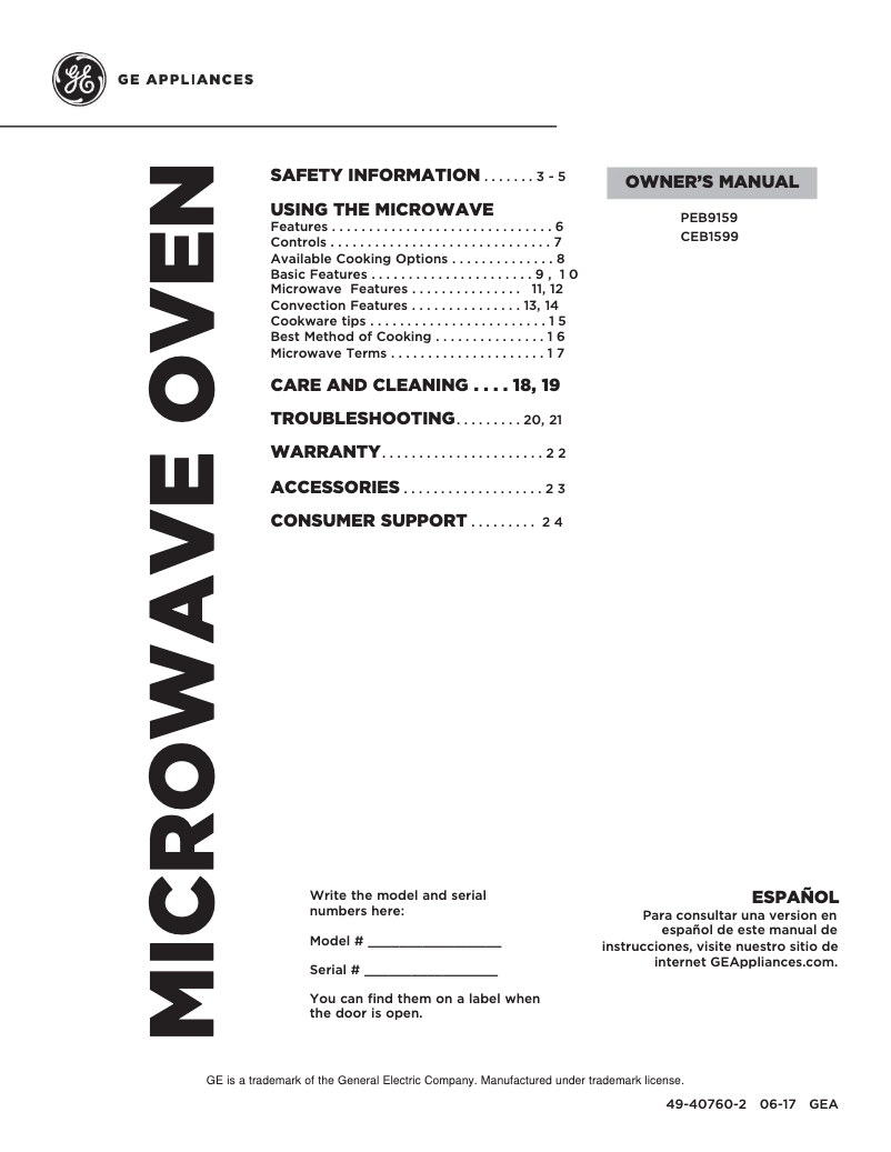 Page 1 de la notice Manuel d'utilisation et d'entretien GE Profile PEB9159DJWW