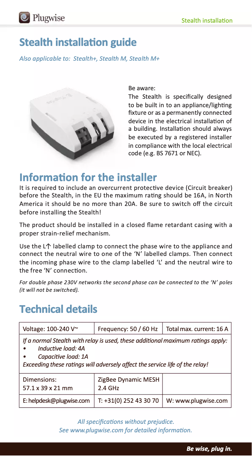 Page 1 de la notice Manuel utilisateur Plugwise Stealth M 20A