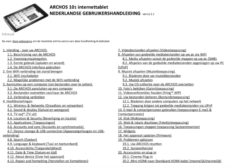 Page 1 de la notice Manuel utilisateur Archos 10-1
