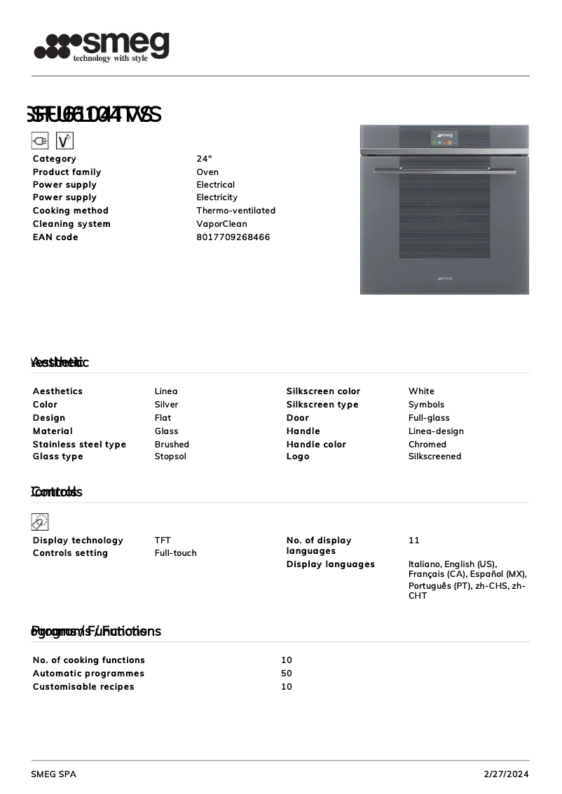 Page n°1 - Fiche technique Smeg SFU6104TVS