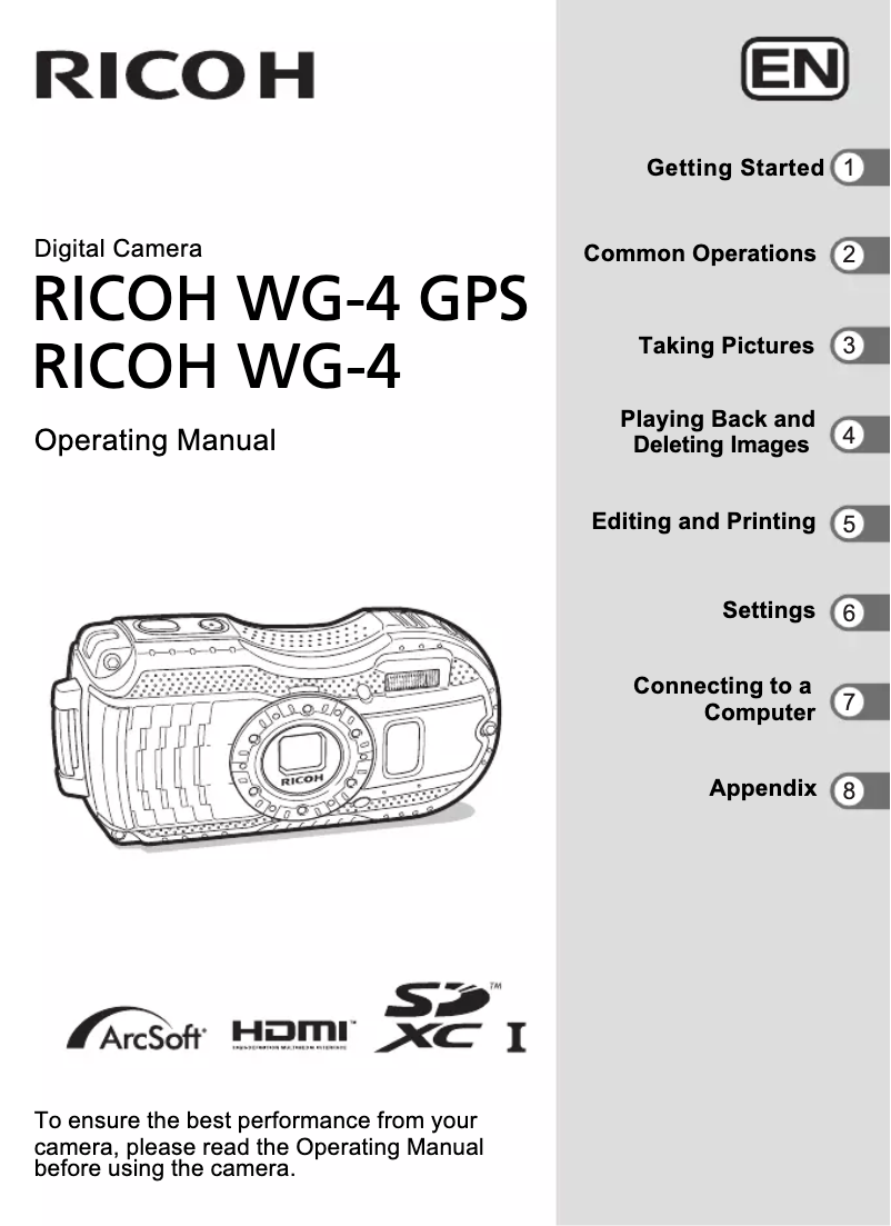 Page 1 de la notice Manuel utilisateur Pentax WG-4 GPS