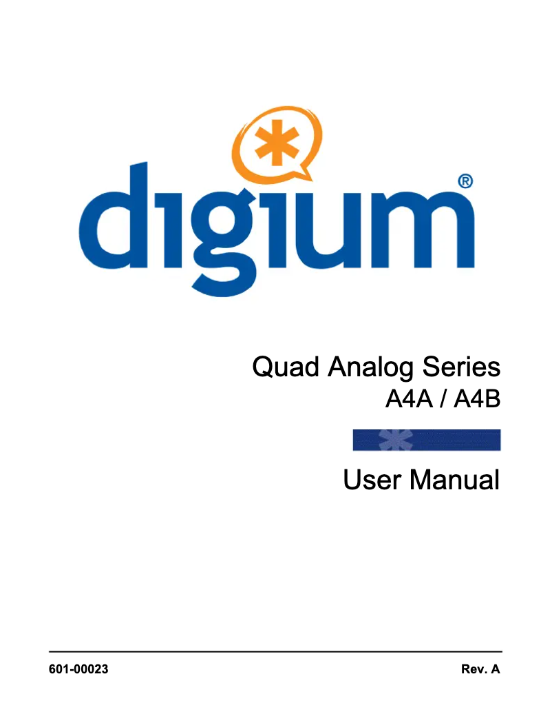 Page n°1 - Manuel utilisateur Digium A4A
