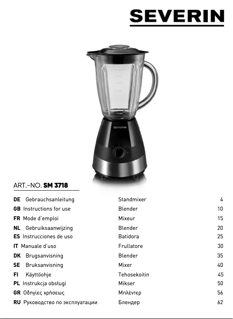 Page 1 de la notice Manuel utilisateur Severin SM 3718