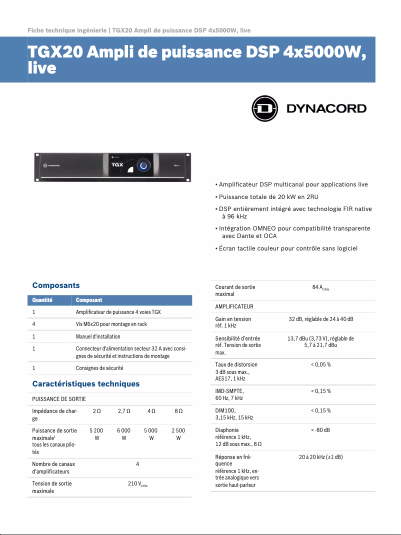 Page n°1 - Fiche technique Dynacord TGX20