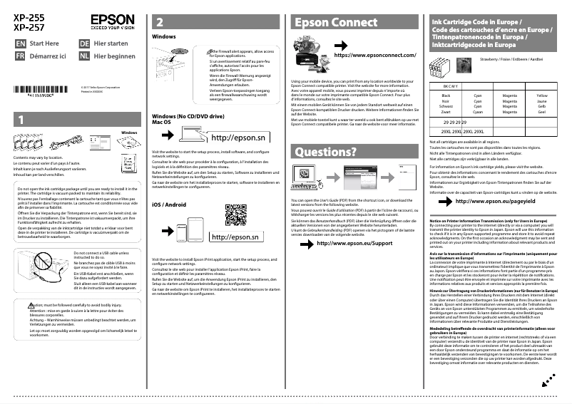 Page 1 de la notice Guide d'installation Epson Expression Home XP-255