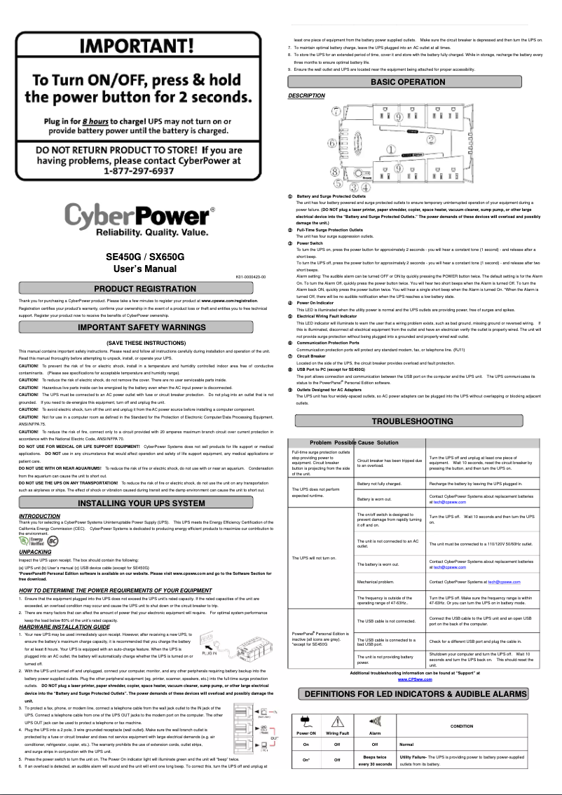 Image de la première page du manuel de l'appareil SE450G