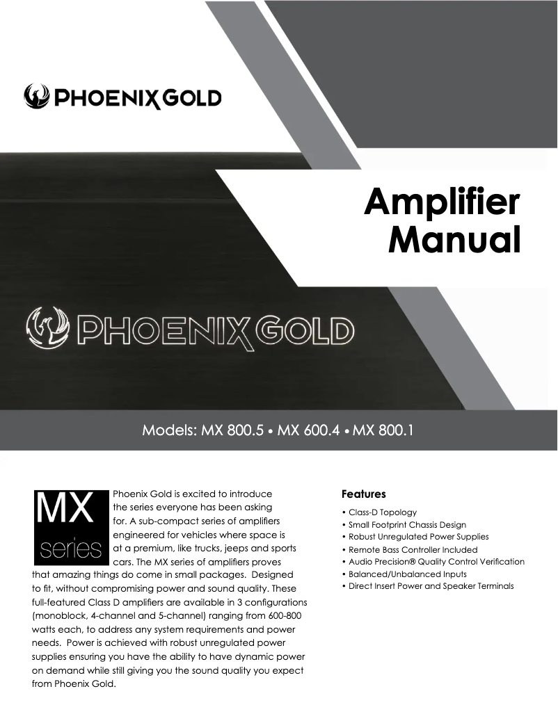 Page 1 de la notice Manuel utilisateur Phoenix Gold MX800.5