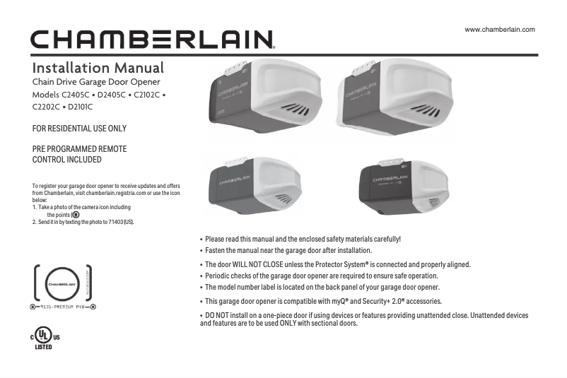 Page n°1 - Manuel utilisateur Chamberlain C2202C