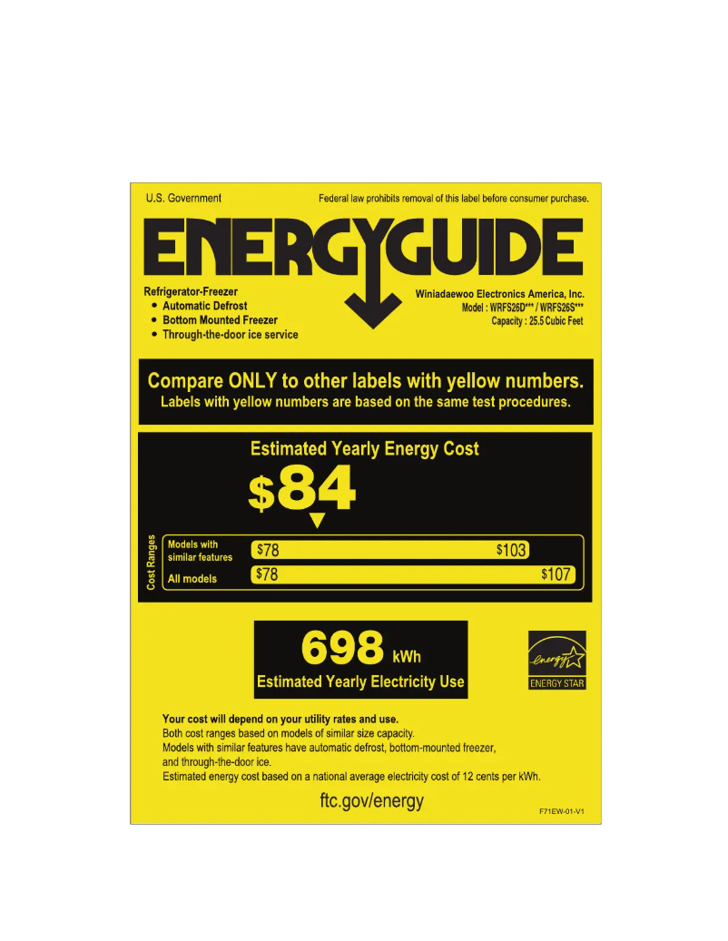 Page 1 de la notice Label énergétique Winia WRFS26DBCE
