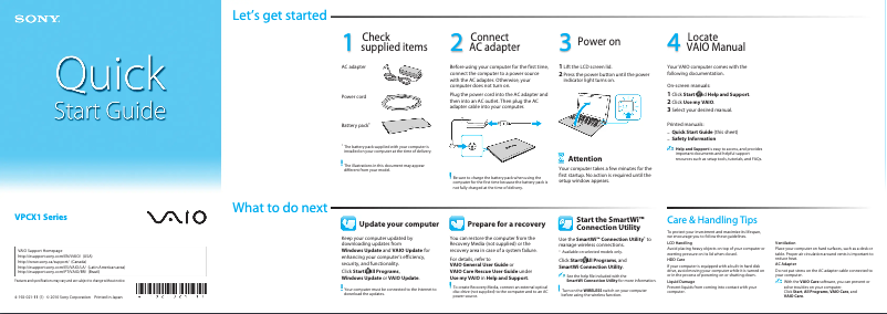 Image de la première page du manuel de l'appareil Vaio VPCX135KX