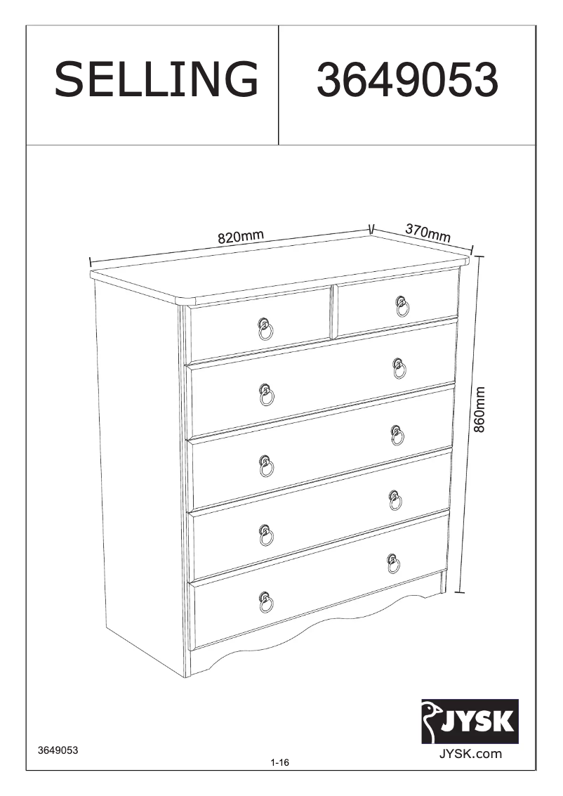 Page 1 de la notice Manuel utilisateur JYSK Selling (82x86x37)