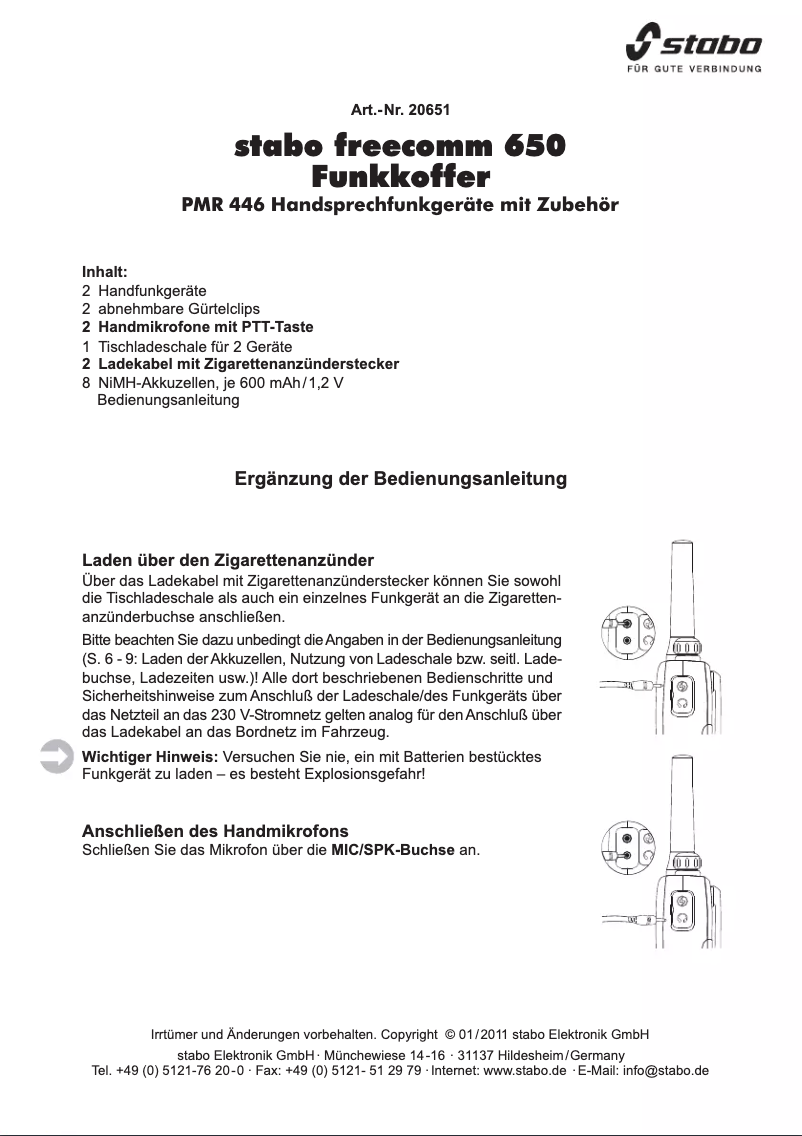 Página 1 del manual Manual de usuario Stabo Freecomm 650