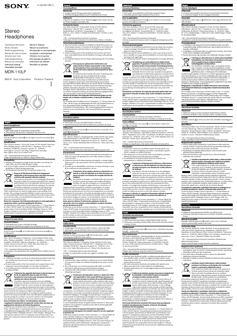 Page n°1 - Manuel utilisateur Sony MDR-110LP