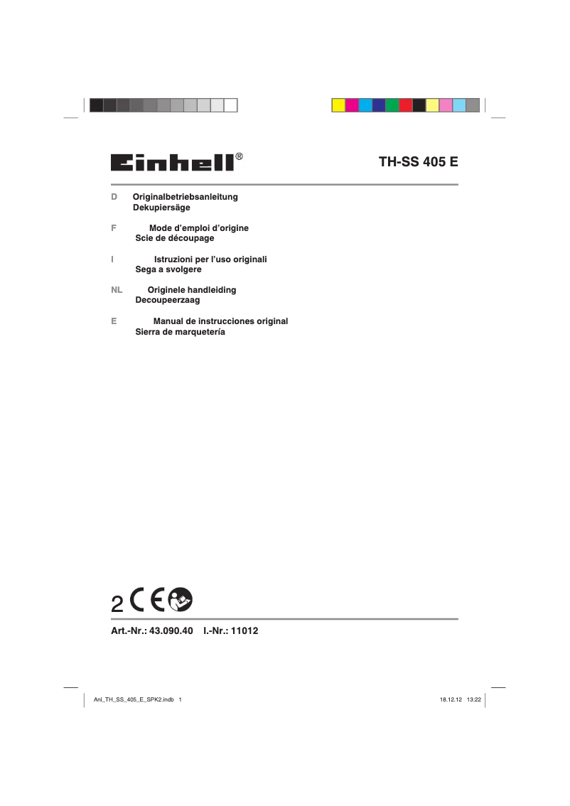 Page 1 de la notice Manuel utilisateur Einhell TH-SS 405 E