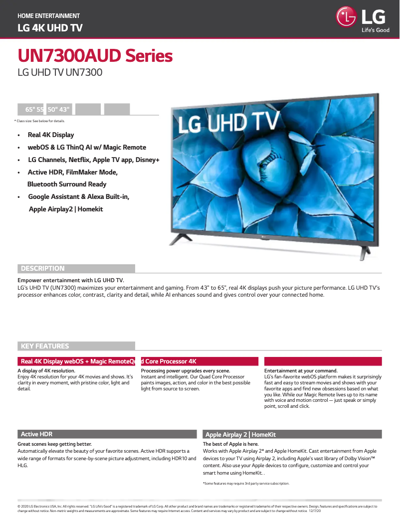 Image de la première page du manuel de l'appareil 65UN7300AUD